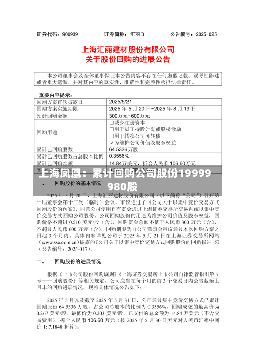 上海凤凰:累计回购公司股份19999980股-第1张图片